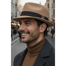 Tezzgelsin Erkek Premium Lüx Kaşe Jackson Fötr Şapka Camel