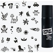 Wonderland City Pack Spray Tattoo Geçici Dövme Seti 28 Desen + Sprey Siyah