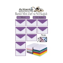Renkli Mini Zarf 7x9 Cm Not Kağıtlı 10 Adet Küçük Renkli Zarf Mektup Oyun Zarfı Doğum Günü Dilekleri Zarfı Canlı Renkler Mor