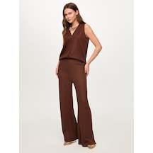 Faik Sönmez Beli Lastikli Triko Görünümlü Wide Leg Fit Pantolon S26pnt032 Us26pnt03230 Kahve