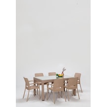 Rattan Large Lüx Camlı Cappucino Masa Takımı Bahçe&balkon 1 Camlı Masa + 6 Sandalye Diğer