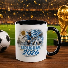 Bk Gift Uruguay Taraftar Temalı 2026 Dünya Kupası Tasarımlı Siyah Kupa Bardak Beyaz