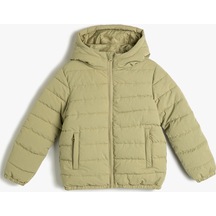 Koton Şişme Mont Kapşonlu İçi Polar Astarlı Cepli Etiket Detaylı Yeşil 4wkb20033tw 4WKB20033TW786 Yeşil