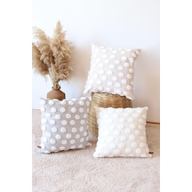 Bohem Özel Tasarım Punch Panç Desen Kare Dekoratif Kırlent Kılıfı 50x50 Cm Line Ekru Diğer