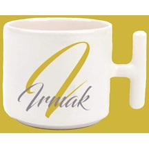 Kişiye Özel I Harfli Ve İsimli Gold Gri T Kulplu Baskılı Kupa Bardak