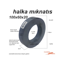 Mıknatıs Halka Siyah 100x60x20 Yuvarlak Mıklatıs Halka 10 Cm Lik