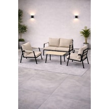 Mb Garden Furnıture Dream Balkon, Bahçe Takımı, Cafe, Metal Kanepe, Koltuk Takımı, Bahçe Mobilyası, 2+1+1 Sehpalı Bej