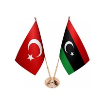Masa Üstü'libya Bayrağı Türk Bayrağı İkili Pirinç Direk Masa Bayr