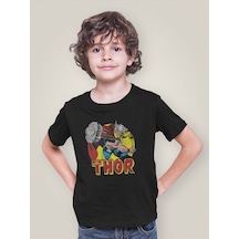 Sevbano Tasarım Thor Baskılı Unisex Film Kahramanı Çocuk Tişört 1-12 Yaş Siyah