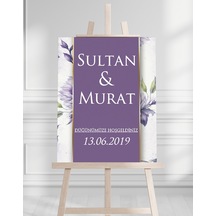 Söz Nişan Düğün İçin 50x70 Karşılama Panosu - Renkli Çiçek Tasarımlı 5 Beyaz
