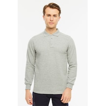 Uniprom Sweatshirt Polo Yaka İçi Polarlı 3 Iplik Pamuklu Normal Kesim Erkek Gri