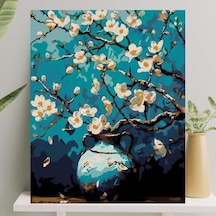 Sayılarla Boyama Tuval Seti Fırça Boya Dahil Çıtaya Gerili 40x50 Cm - Mavi