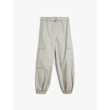 Koton Jogger Pantolon Kargo Cepli Kemer Detaylı Pamuklu Gri 5wkg40011ad Gri
