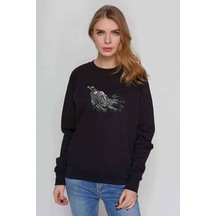 Berserk Gatsu Baskılı Siyah Kadın Sweashirt