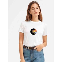 Silhouette Woman Rock Climbing Outdoor Sunrise Kadın Beyaz Tshir