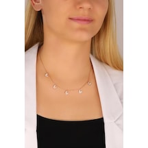 Sallantılı Beyaz Taşlı 5 Kelebek Gümüş Kolye