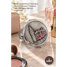 3 Adet El Aynası Metal Kabartmalı İstanbul Temalı Yöresel Tasarım 7x7 Cm Hand Mirror