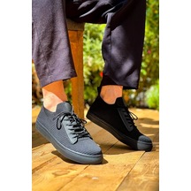 Siyah Triko Siyah Yüksek Taban Bağcıklı Günlük Erkek Ayakkabısı Siyah