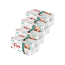 Beyaz Care Cerrahi Maske Üç Katlı Lastikli Burun Telli 50'li 4 Kutu