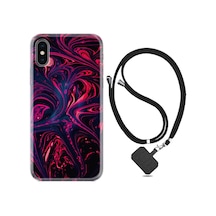 Apple Uyumlu iPhone X XS Kılıf Boyun Askılı Red Damage 1682