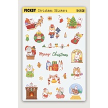 Kawaii Stili Sevimli Hayvanlar Yılbaşı Yeni Yıl Temalı Sticker Seti - 17 Adet Etiket Çıkartma Diğer