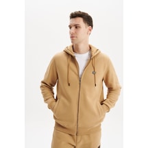 Ar-ma Erkek Sweatshirt Büyük Beden 3 İplik Kalın Kumaş Kapüşonlu Fermuarlı Cepli %70 Pamuk %30 Polyester K30324801502 Kahverengi-k5 Kahverengi