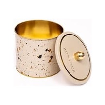 Evle-terrazo Desenli Yuvarlak Metal Saklama Kabı, Erzak Saklama Kabı - Organizer Kutu 14 Cm X 12,5 Cm Terrazzo Cream