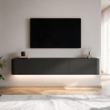 İnarch Dizayn Yoyo Led Işıklı Duvara Monte Tv Sehpası - 3 Kapaklı Modern Tv Konsolu Antrasit