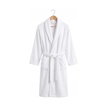 Unisex Şal Yaka Banyo Bornozu %100 Pamuk Beyaz Yetişkin Kadın Erkek L-xl