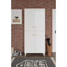 Simple Sp4190 Ayakkabılık 4 Kapaklı Mutfak Dolabı Balkon Dolabı Kiler Banyo Dolabı Çok Amaçlı Dolap Beyaz Gold Beyaz - Gold