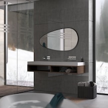 60x120 Cm Modern Organik Şekilli Ayna Siyah Çerçeveli Asimetrik Duvar Aynası Banyo Ve Salon Dekorasyon Siyah