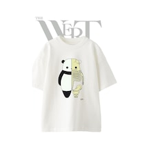Thewert Panda Skeleton Tasarım Baskılı Ünisex Beyaz Oversize T-shirt
