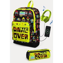 Coral High Kids Siyah Neon Sarı Game Over Desenli Usb'li 2'li Okul Çanta Seti Set0223828