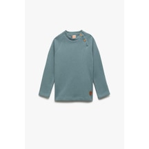 Koton Erkek Bebek Pamuklu Düğmeli Uzun Reglan Kollu Bisiklet Yaka Sweatshirt Mavi