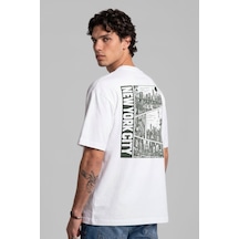 Black Nova Oversize Baskılı Unisex Tişört Nyc Stamp Beyaz