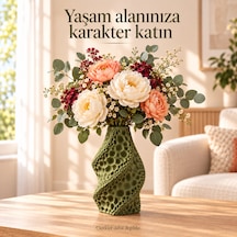Dekoratif Vazo Burgu Formlu Taş Dokulu Modern Kuru Çiçeklik Yeşil