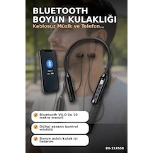 Çift Telefon Bağlantılı Titreşimli Bluetooth Boyun Kulaklığı 10m Menzil Mikrofonlu Bx-313558