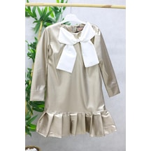 Gala Önü Kurdaleli Kız Çocuk Deri Elbise 001