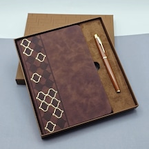 Şık Defter Kalem Seti Taba Deri Özel Tasarım Hediye Çok Renkli