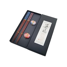 Valkyrie 2 Çift Doğal Ahşap Yemek Çubuğu Seti Seramik Çubuk Tutacaklı Kutulu Japon Chopstick Seti