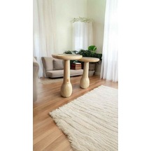 Naturel Renk Ahşap Yan Sehpa Seti 2 Li Fiskos Sehpa Takımı Bej