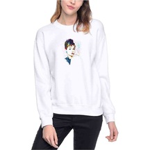 Audrey Hepburn Audrey Hepburn Baskılı Beyaz Kadın Sweatshirt (534806281)