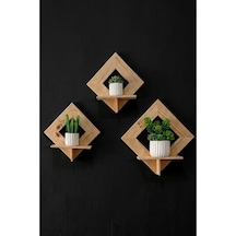 Masif Ahşap Baklava Dilim Duvar Rafı - 3 Parça Dekoratif Raf Seti 25x25 Cm Bej