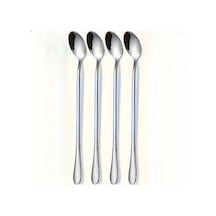 Dashanshop 4 Parça Paslanmaz Çelik Uzun Saplı Buz Ve Kahve Kaşığı Seti Gümüş