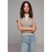 Colin's Colins Slim Fit Polo Yaka Çizgili Kadın Yeşil Kısa Kol Tişört Cl1078875 Q1.v1 Grn