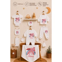 Pia Baby Kişiye Özel Kız Bebek Hastane Çıkışı 10 Parça %100 Pamuk Organik Baskılı Set 2029100x Ekru