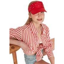 Kadın Kırmızı Üzeri Taşlı Tenisçi Şapka-20238 - Std