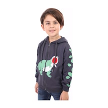 Toontoy Kids Toontoy Erkek Çocuk Kapüşonlu Fermuarlı Baskılı Örme Hırka - 2 İplik Füme