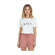 Kadın Beyaz Relaxed Fit %100 Pamuk Tişört Suluboya Kelebek & Çi Beyaz