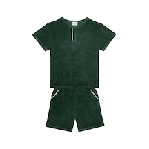 Antebies Organik Gots Sertifikalı Beyaz Kontrastlı, Beli Lastik Bağcıklı Cepli Tshirt Şort Erkek Çocuk Takımı Yeşil